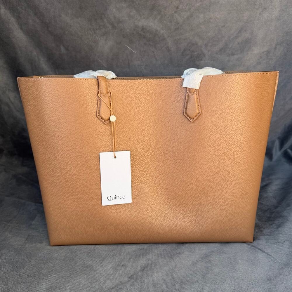 Quince Italian Leather Triple Compartment Shopper Tote Cappuccino NWT